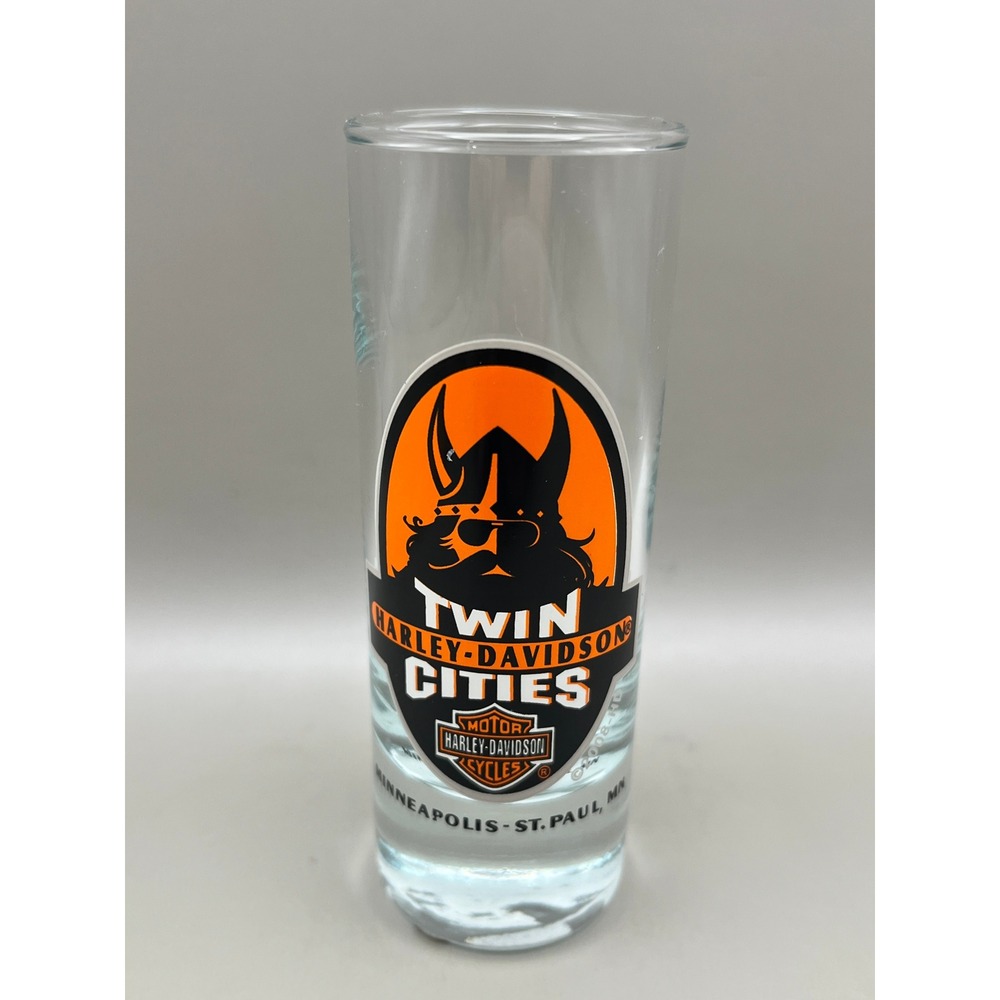 Harley-Davidson Twin Cities Minneapolis St Paul Viking Tall Shot Glass 4.25"